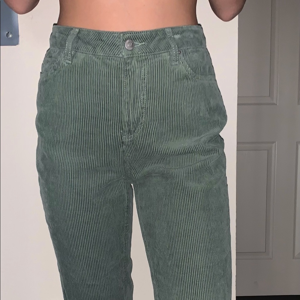 High rise green corduroy mom jeans